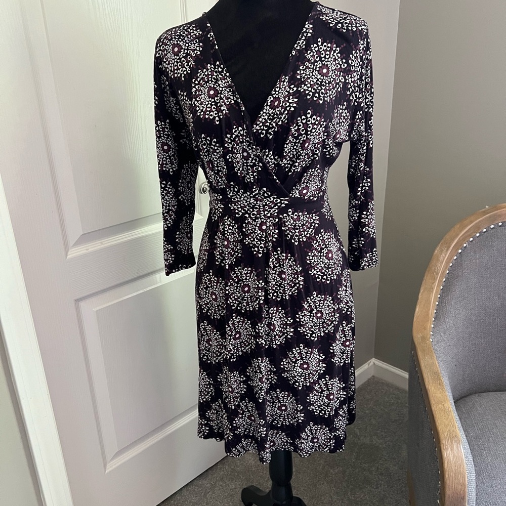 On Fire Elegant Black and White Floral Long Sleeve Dress